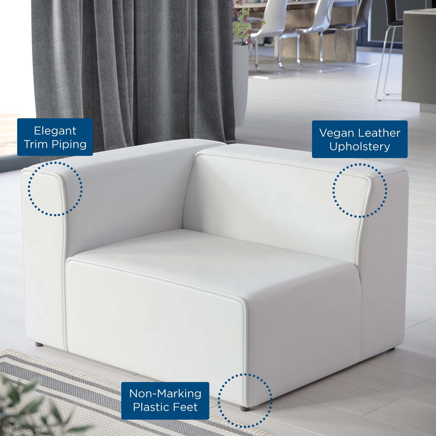 Mingle Vegan Leather Left-Arm Chair, Faux Vegan Leather, White, 20327