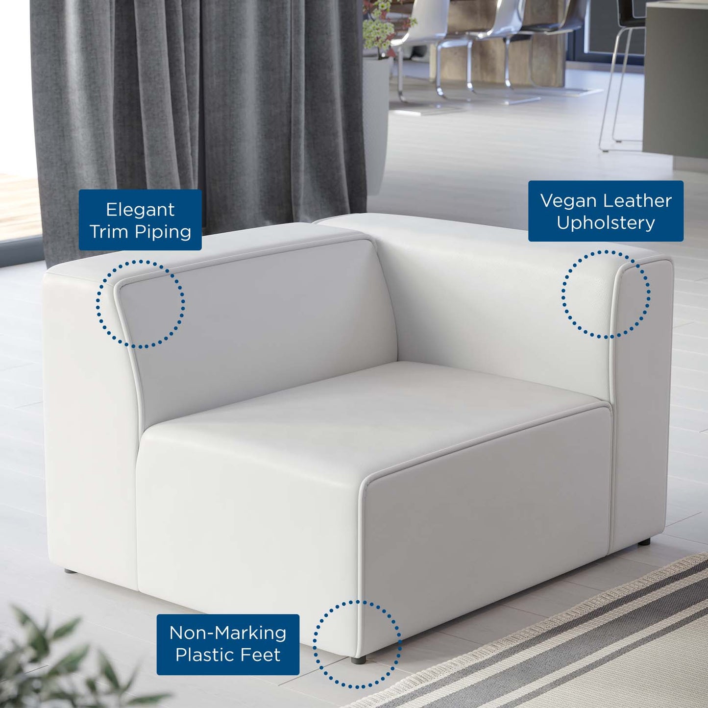 Mingle Vegan Leather Right-Arm Chair, Faux Vegan Leather, White, 20330