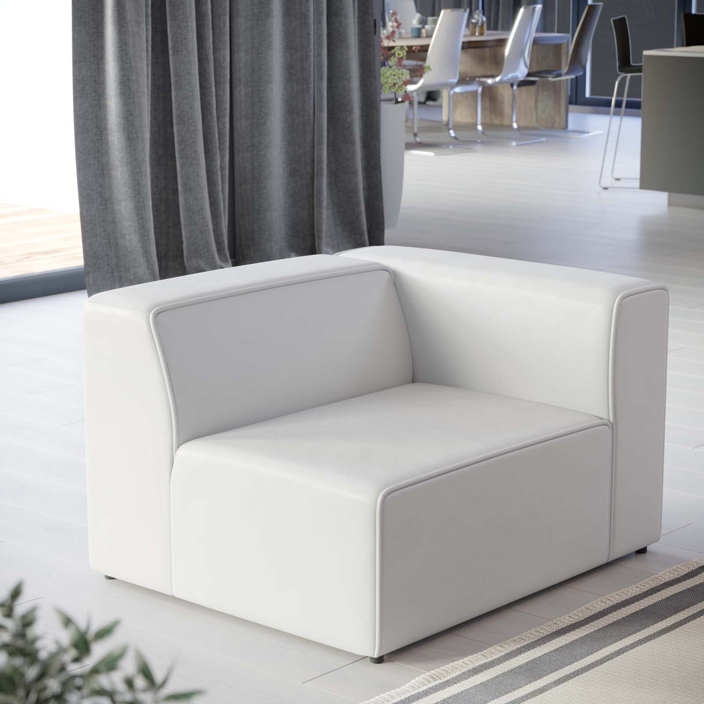 Mingle Vegan Leather Right-Arm Chair, Faux Vegan Leather, White, 20330