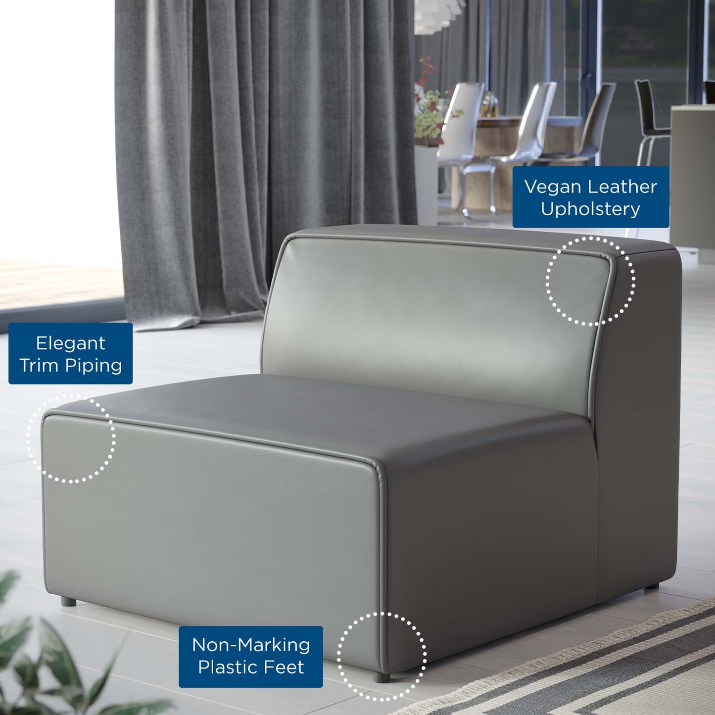 Mingle Vegan Leather Armless Chair, Faux Vegan Leather, Grey Gray, 20331