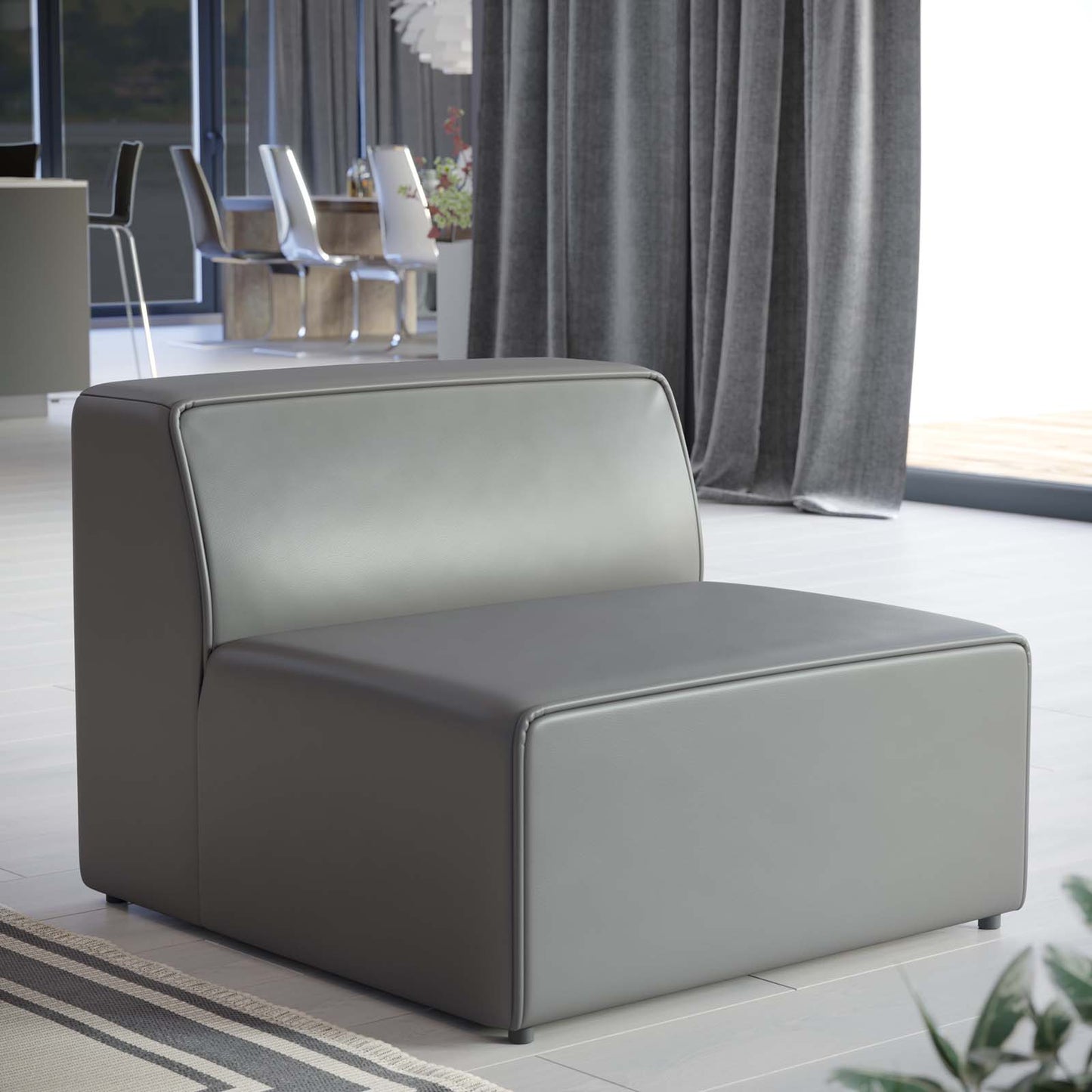 Mingle Vegan Leather Armless Chair, Faux Vegan Leather, Grey Gray, 20331