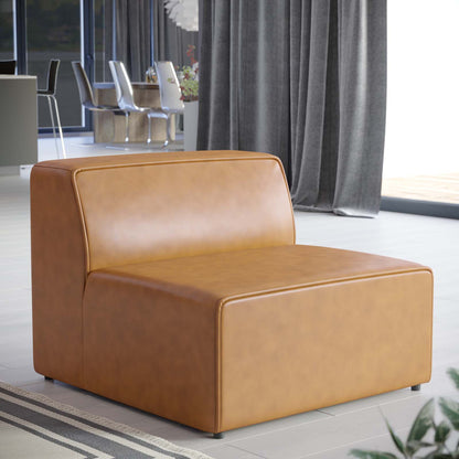 Mingle Vegan Leather Armless Chair, Faux Vegan Leather, Tan, 20332
