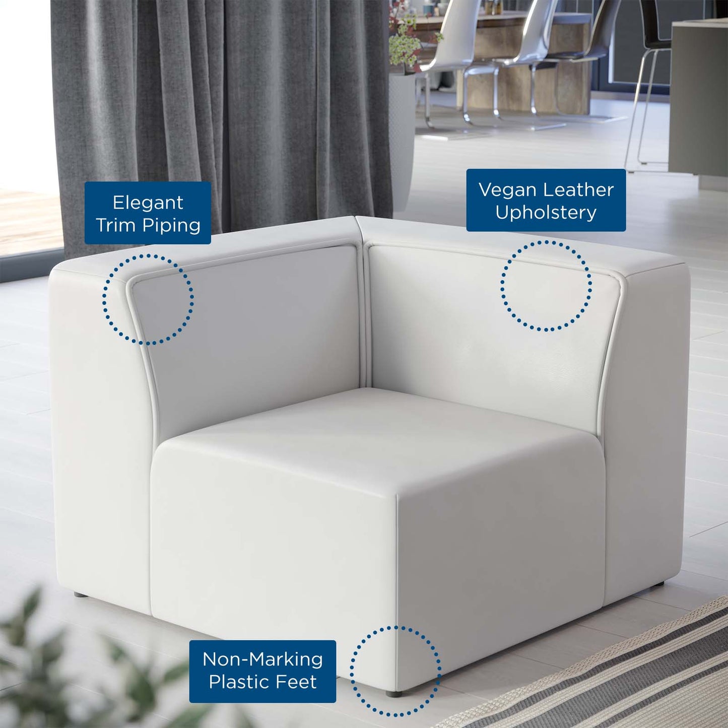 Mingle Vegan Leather Corner Chair, Faux Vegan Leather, White, 20339