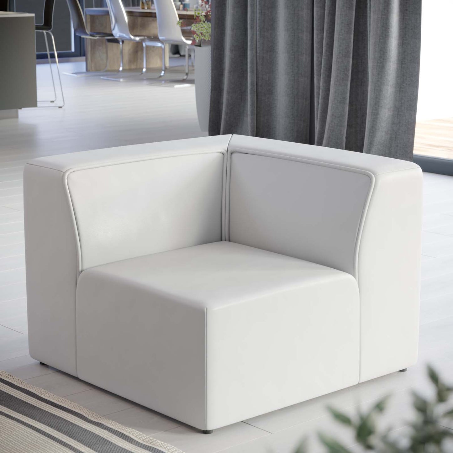 Mingle Vegan Leather Corner Chair, Faux Vegan Leather, White, 20339