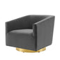 Twist Accent Lounge Performance Velvet Swivel Chair, Velvet, Gold Grey Gray, 20340