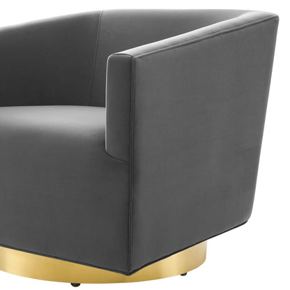 Twist Accent Lounge Performance Velvet Swivel Chair, Velvet, Gold Grey Gray, 20340