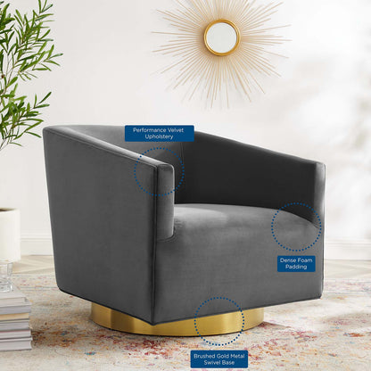 Twist Accent Lounge Performance Velvet Swivel Chair, Velvet, Gold Grey Gray, 20340
