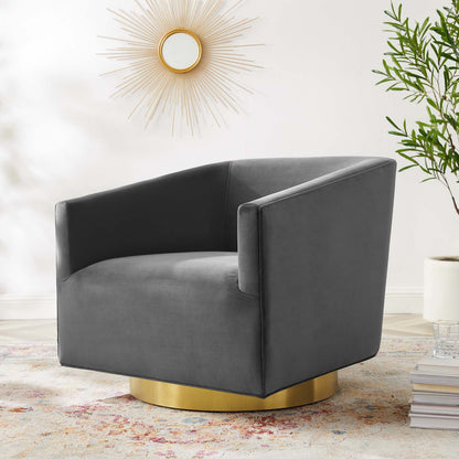 Twist Accent Lounge Performance Velvet Swivel Chair, Velvet, Gold Grey Gray, 20340