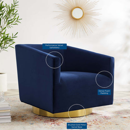 Twist Accent Lounge Performance Velvet Swivel Chair, Velvet, Gold Dark Blue, 20342
