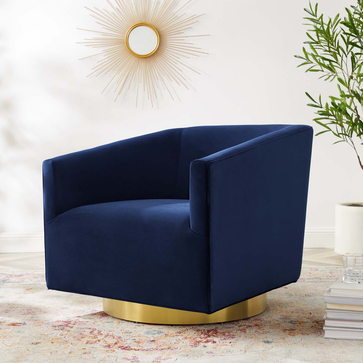 Twist Accent Lounge Performance Velvet Swivel Chair, Velvet, Gold Dark Blue, 20342