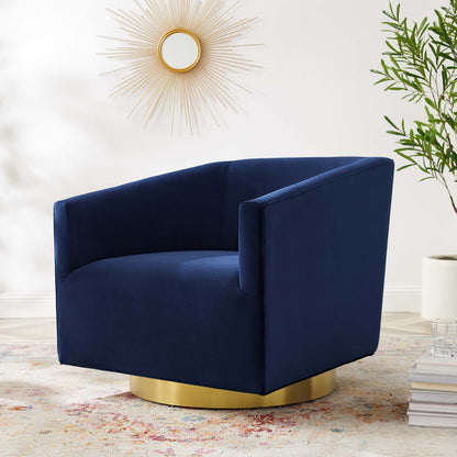 Twist Accent Lounge Performance Velvet Swivel Chair, Velvet, Gold Dark Blue, 20342