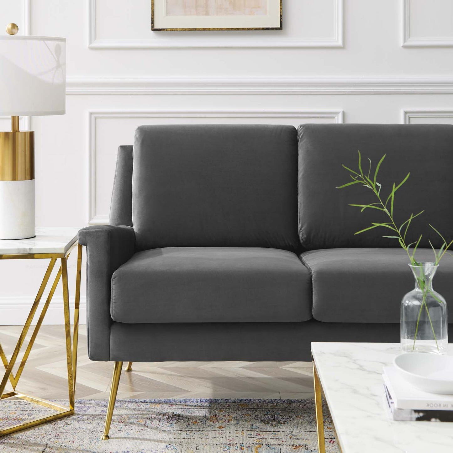 Chesapeake Performance Velvet Sofa, Velvet, Gold Grey Gray, 20346