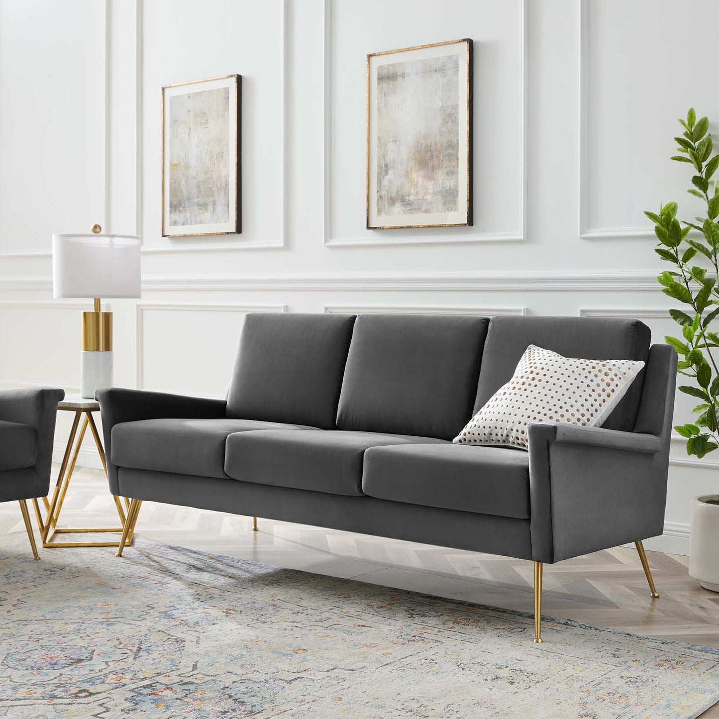 Chesapeake Performance Velvet Sofa, Velvet, Gold Grey Gray, 20346