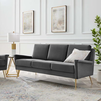 Chesapeake Performance Velvet Sofa, Velvet, Gold Grey Gray, 20346