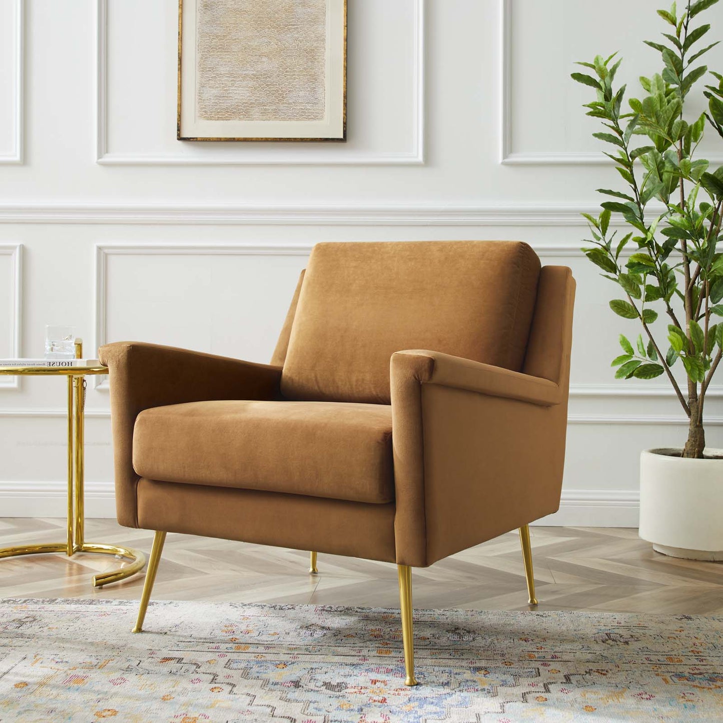 Chesapeake Performance Velvet Armchair, Velvet, Gold Brown, 20353