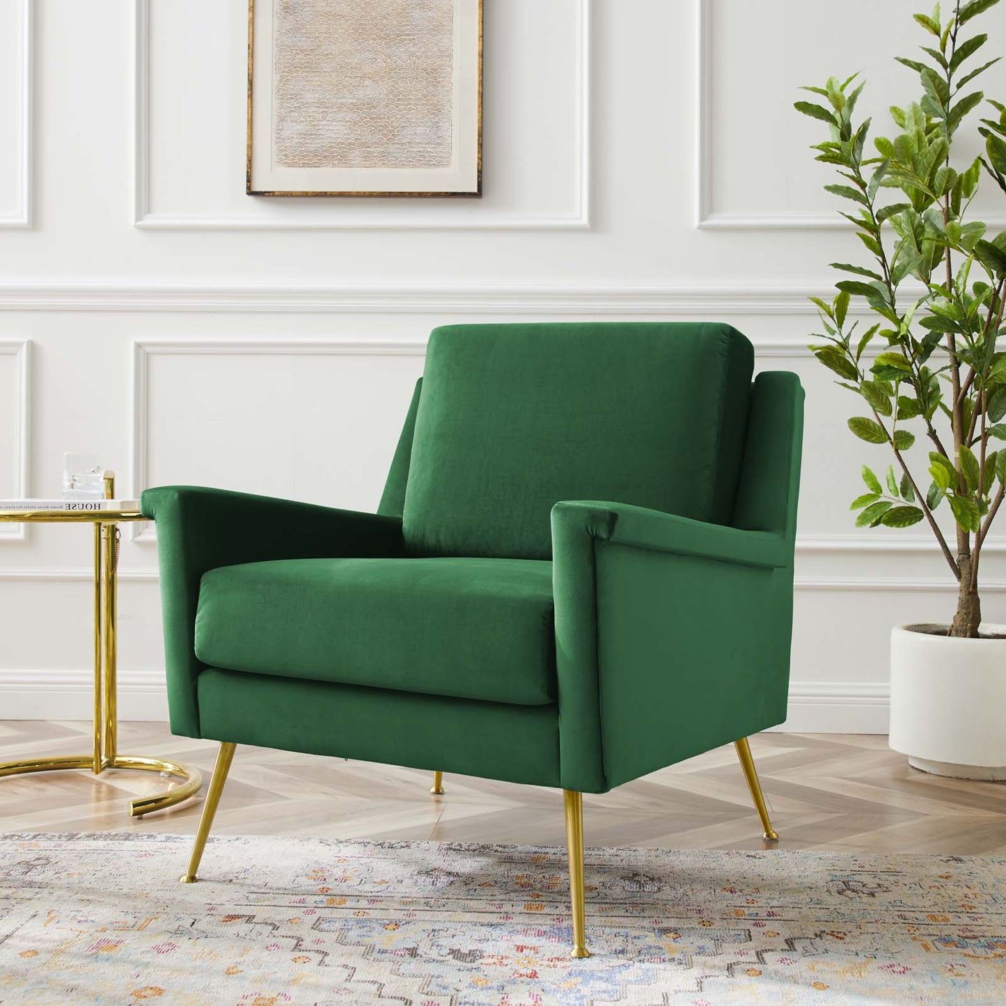 Chesapeake Performance Velvet Armchair, Velvet, Gold Green, 20354