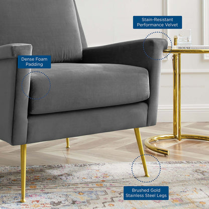 Chesapeake Performance Velvet Armchair, Velvet, Gold Grey Gray, 20355