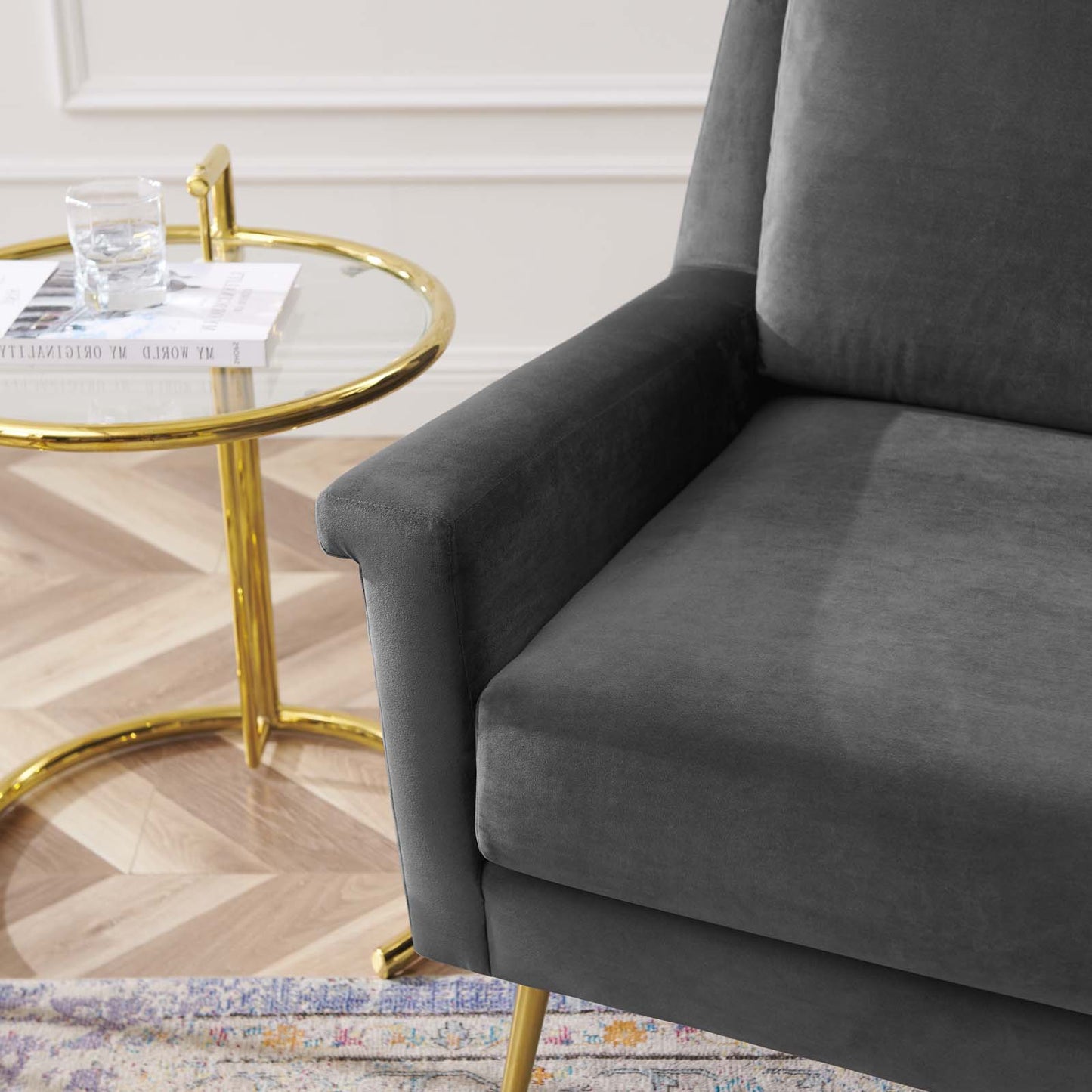 Chesapeake Performance Velvet Armchair, Velvet, Gold Grey Gray, 20355