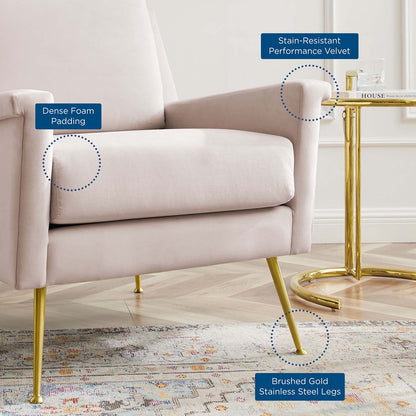 Chesapeake Performance Velvet Armchair, Velvet, Gold Pink, 20357