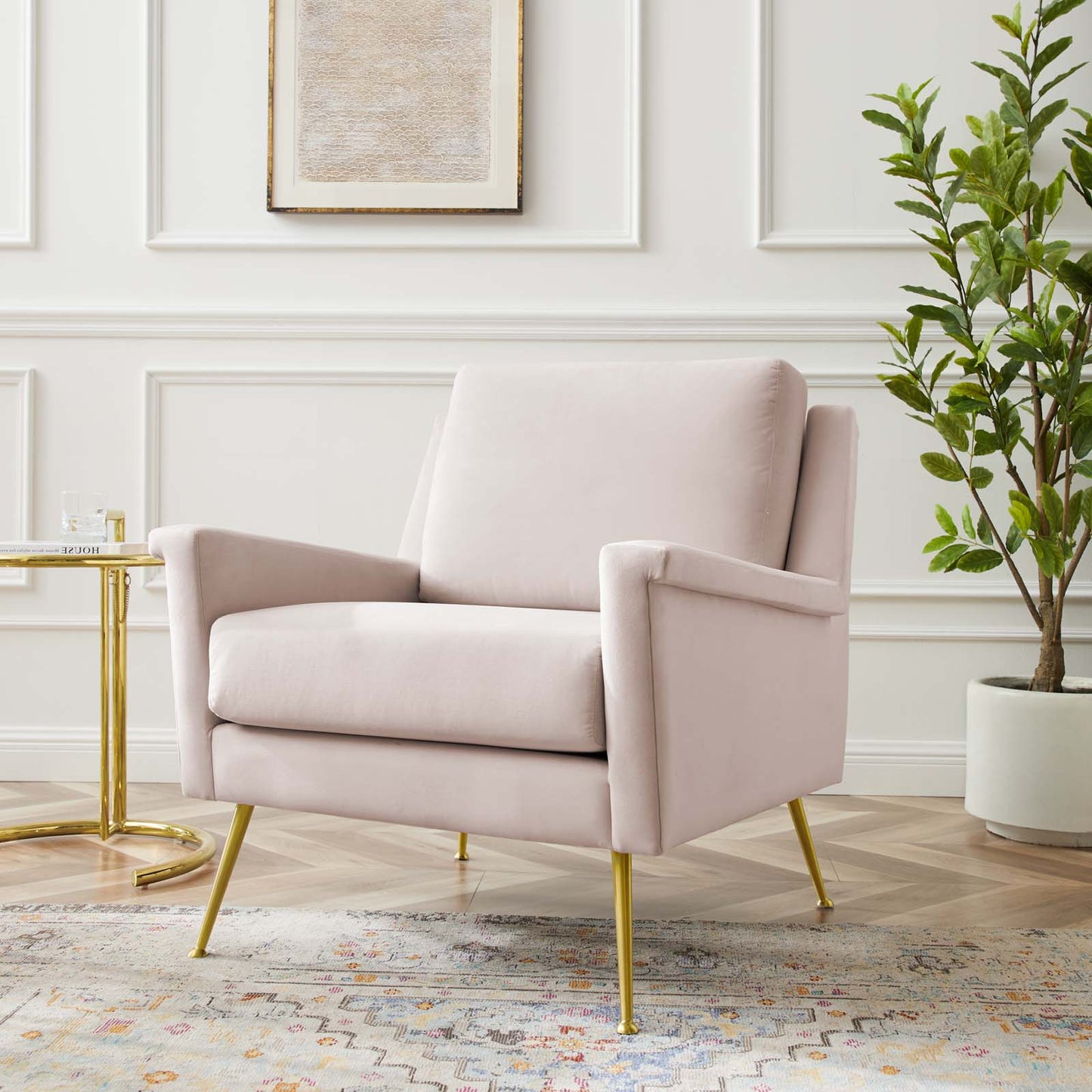 Chesapeake Performance Velvet Armchair, Velvet, Gold Pink, 20357