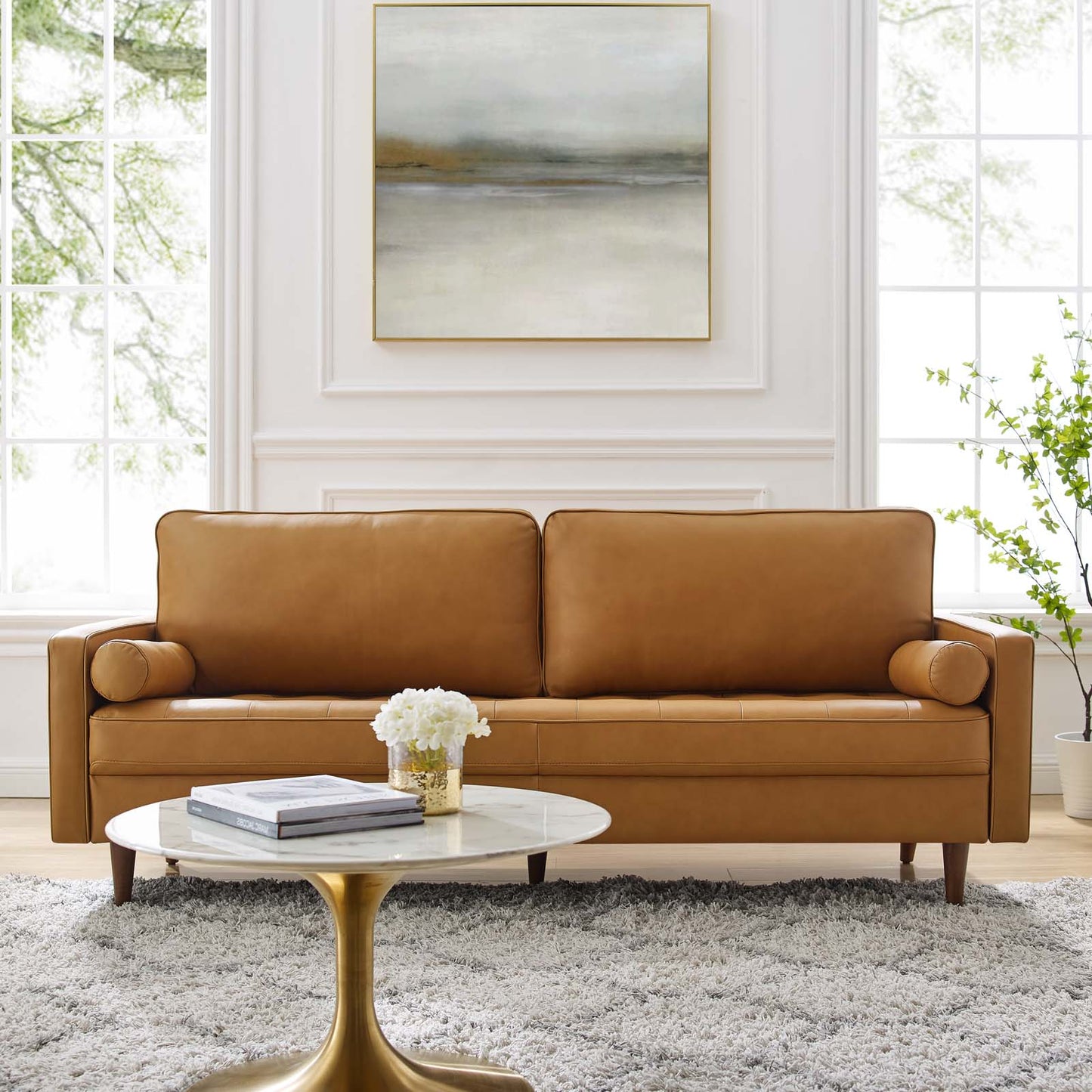 Valour 81" Leather Sofa, Leather, Tan, 20363
