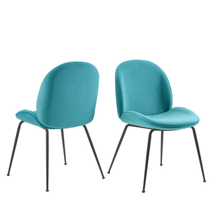 Scoop Black Powder Coated Steel Leg Performance Velvet Dining Chairs - Set of 2, Velvet, Metal Steel, Blue, 20364