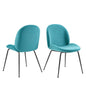 Scoop Black Powder Coated Steel Leg Performance Velvet Dining Chairs - Set of 2, Velvet, Metal Steel, Blue, 20364