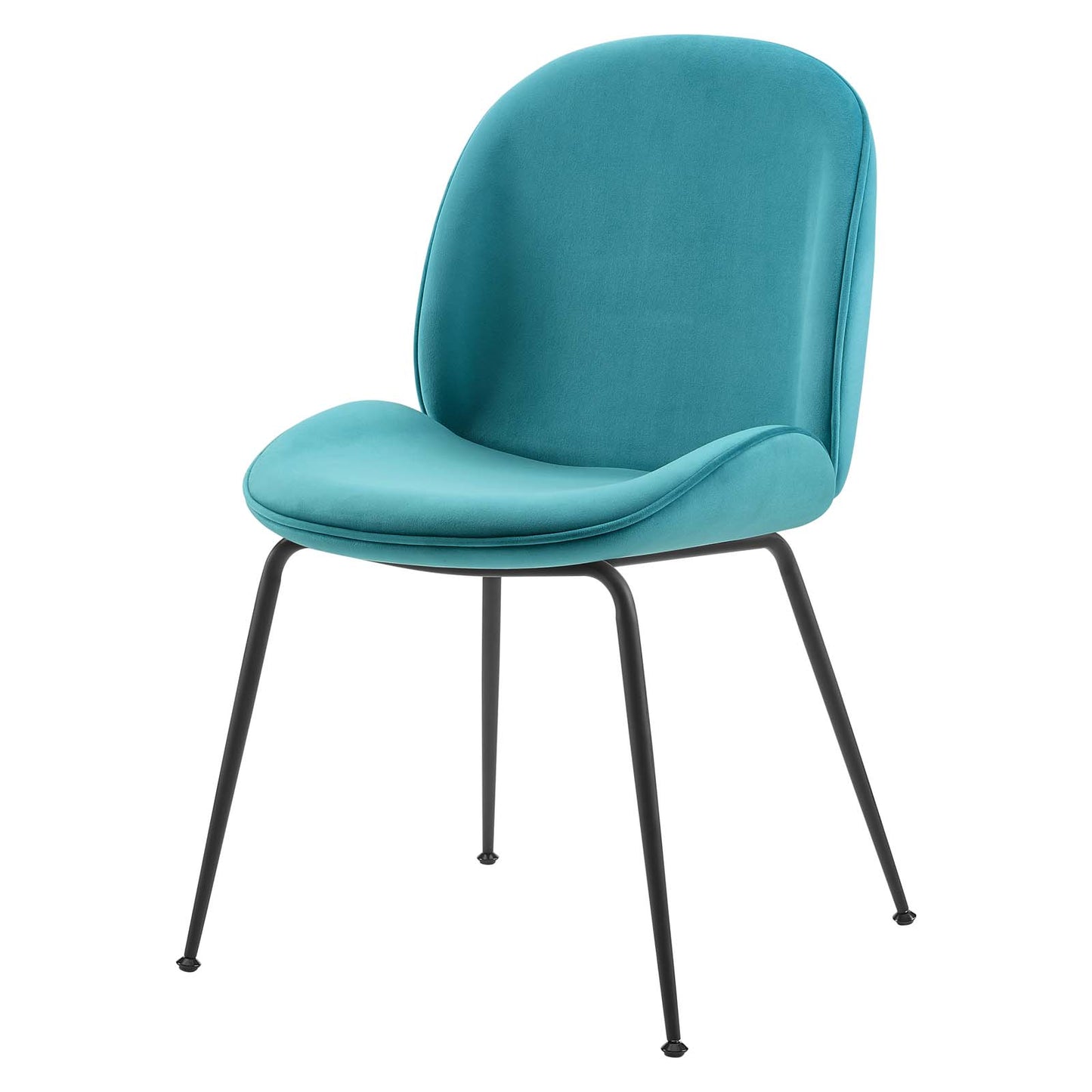 Scoop Black Powder Coated Steel Leg Performance Velvet Dining Chairs - Set of 2, Velvet, Metal Steel, Blue, 20364