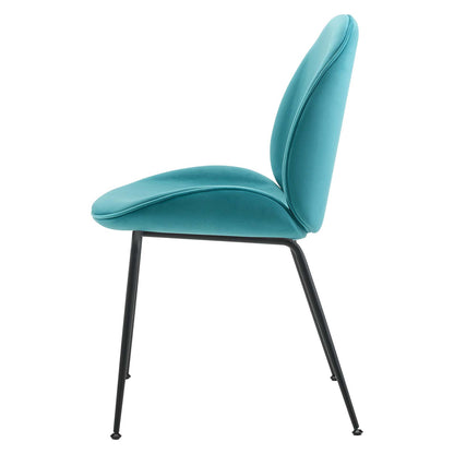 Scoop Black Powder Coated Steel Leg Performance Velvet Dining Chairs - Set of 2, Velvet, Metal Steel, Blue, 20364