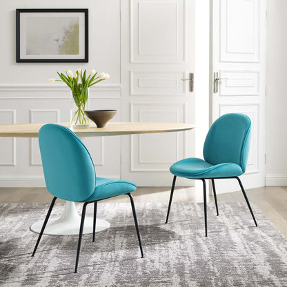 Scoop Black Powder Coated Steel Leg Performance Velvet Dining Chairs - Set of 2, Velvet, Metal Steel, Blue, 20364
