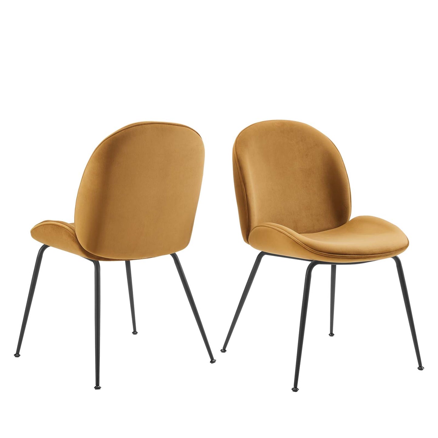 Scoop Black Powder Coated Steel Leg Performance Velvet Dining Chairs - Set of 2, Velvet, Metal Steel, Brown, 20365