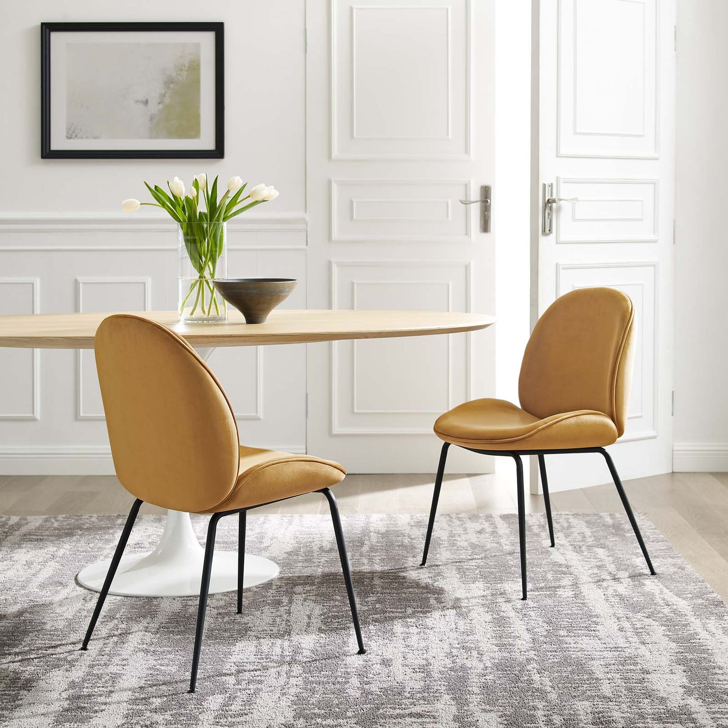 Scoop Black Powder Coated Steel Leg Performance Velvet Dining Chairs - Set of 2, Velvet, Metal Steel, Brown, 20365