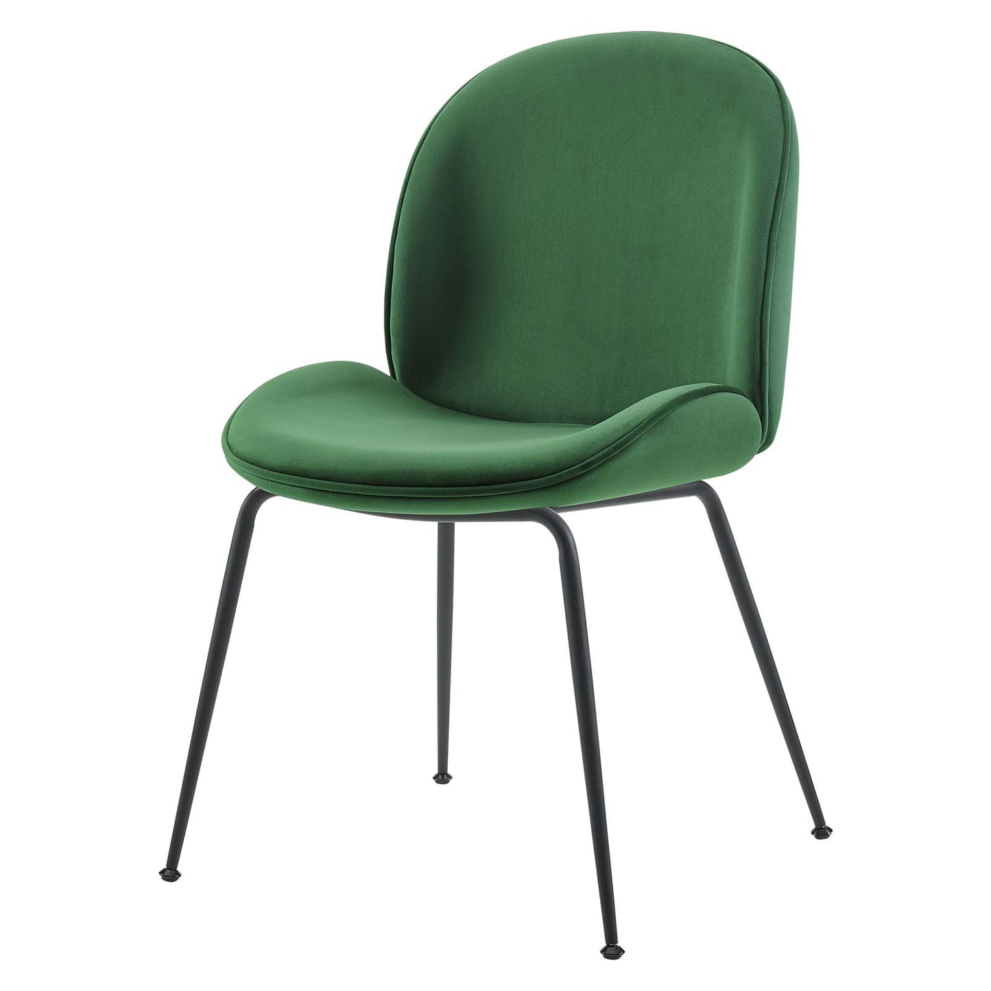 Scoop Black Powder Coated Steel Leg Performance Velvet Dining Chairs - Set of 2, Velvet, Metal Steel, Green, 20366
