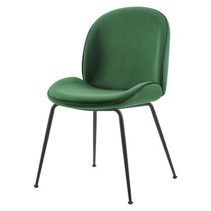 Scoop Black Powder Coated Steel Leg Performance Velvet Dining Chairs - Set of 2, Velvet, Metal Steel, Green, 20366