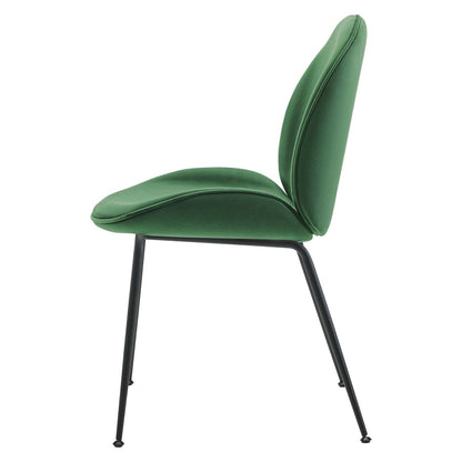 Scoop Black Powder Coated Steel Leg Performance Velvet Dining Chairs - Set of 2, Velvet, Metal Steel, Green, 20366