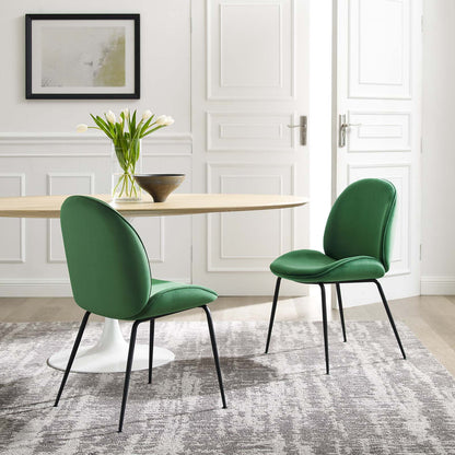 Scoop Black Powder Coated Steel Leg Performance Velvet Dining Chairs - Set of 2, Velvet, Metal Steel, Green, 20366