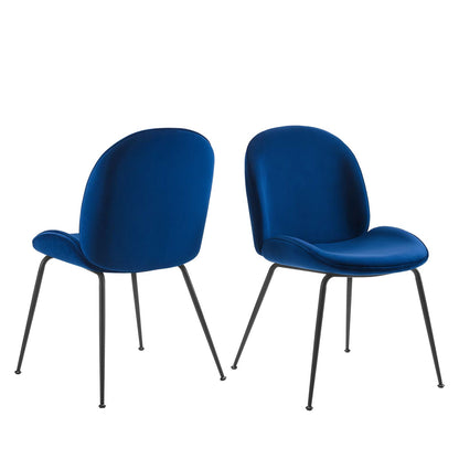 Scoop Black Powder Coated Steel Leg Performance Velvet Dining Chairs - Set of 2, Velvet, Metal Steel, Blue Navy, 20367