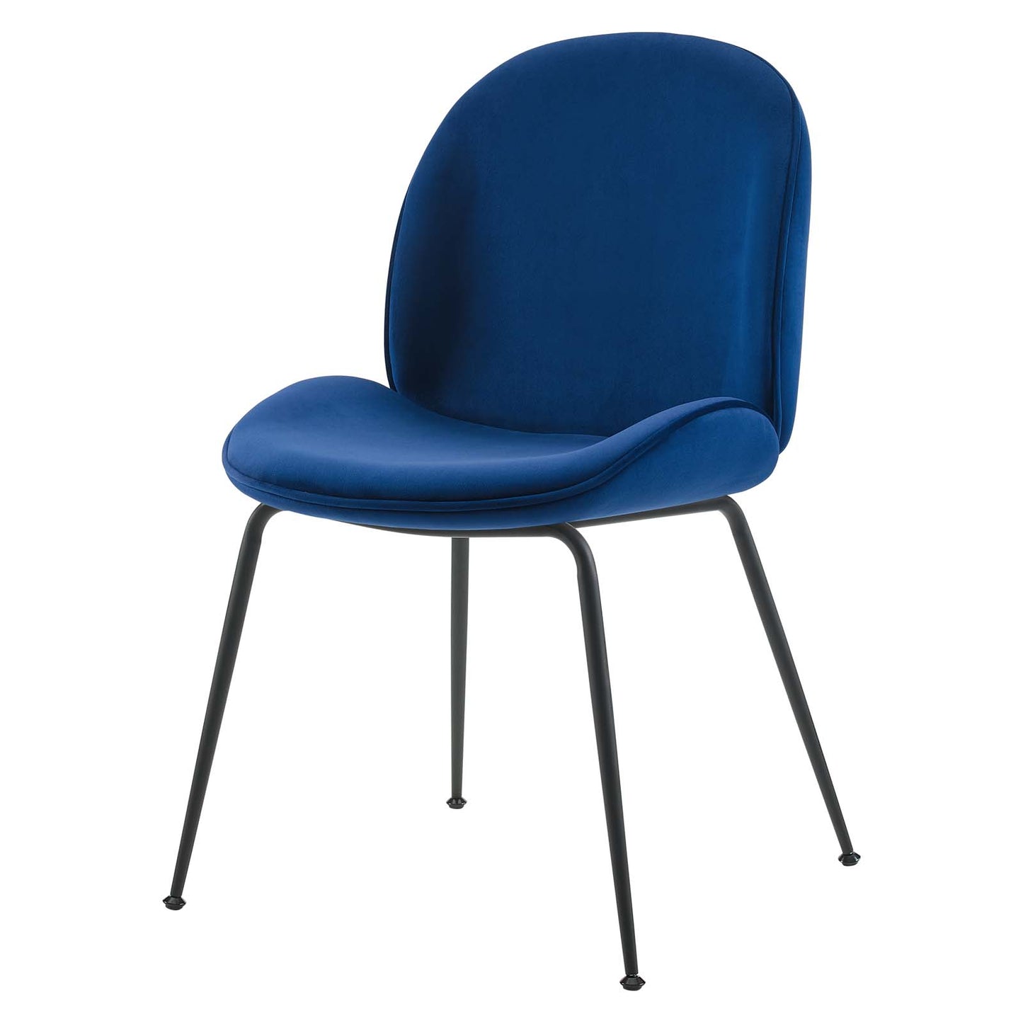 Scoop Black Powder Coated Steel Leg Performance Velvet Dining Chairs - Set of 2, Velvet, Metal Steel, Blue Navy, 20367