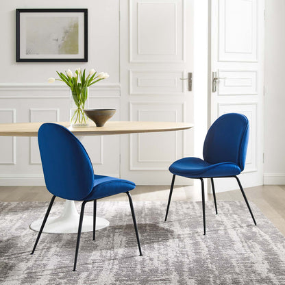 Scoop Black Powder Coated Steel Leg Performance Velvet Dining Chairs - Set of 2, Velvet, Metal Steel, Blue Navy, 20367