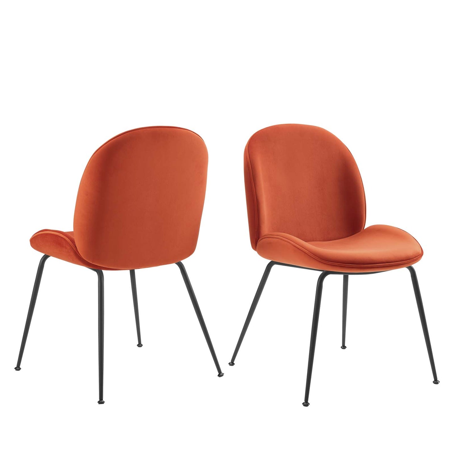 Scoop Black Powder Coated Steel Leg Performance Velvet Dining Chairs - Set of 2, Velvet, Metal Steel, Orange, 20368