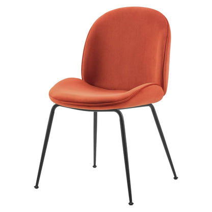 Scoop Black Powder Coated Steel Leg Performance Velvet Dining Chairs - Set of 2, Velvet, Metal Steel, Orange, 20368