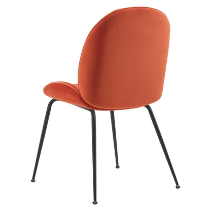 Scoop Black Powder Coated Steel Leg Performance Velvet Dining Chairs - Set of 2, Velvet, Metal Steel, Orange, 20368