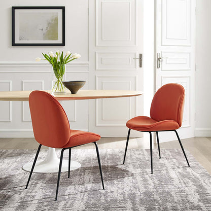 Scoop Black Powder Coated Steel Leg Performance Velvet Dining Chairs - Set of 2, Velvet, Metal Steel, Orange, 20368
