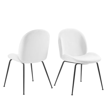 Scoop Black Powder Coated Steel Leg Performance Velvet Dining Chairs - Set of 2, Velvet, Metal Steel, White, 20369