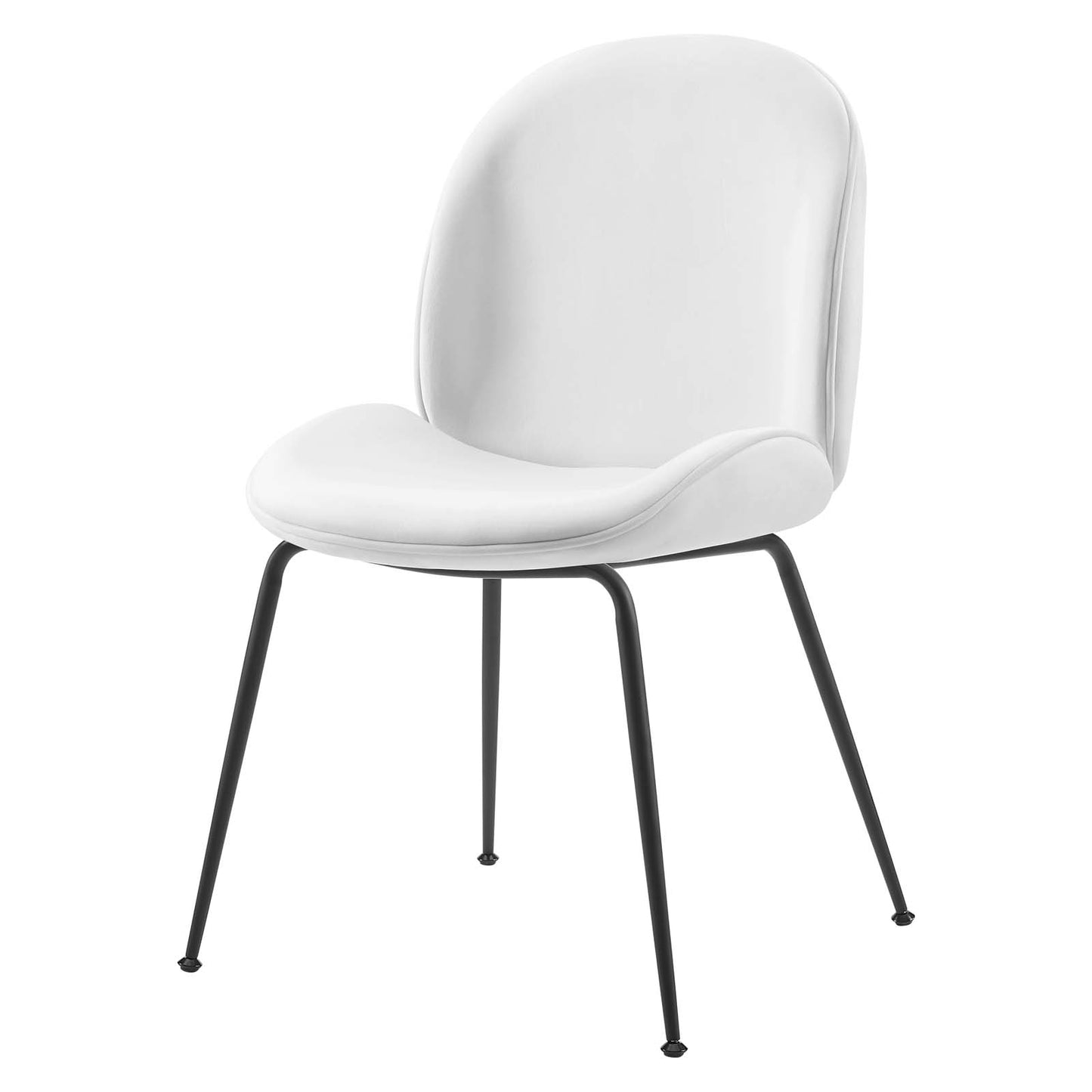 Scoop Black Powder Coated Steel Leg Performance Velvet Dining Chairs - Set of 2, Velvet, Metal Steel, White, 20369