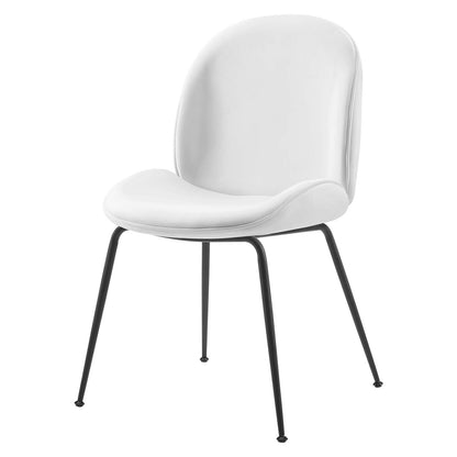 Scoop Black Powder Coated Steel Leg Performance Velvet Dining Chairs - Set of 2, Velvet, Metal Steel, White, 20369