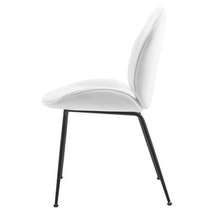 Scoop Black Powder Coated Steel Leg Performance Velvet Dining Chairs - Set of 2, Velvet, Metal Steel, White, 20369