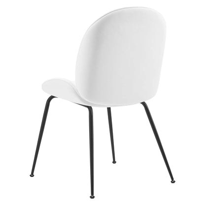 Scoop Black Powder Coated Steel Leg Performance Velvet Dining Chairs - Set of 2, Velvet, Metal Steel, White, 20369