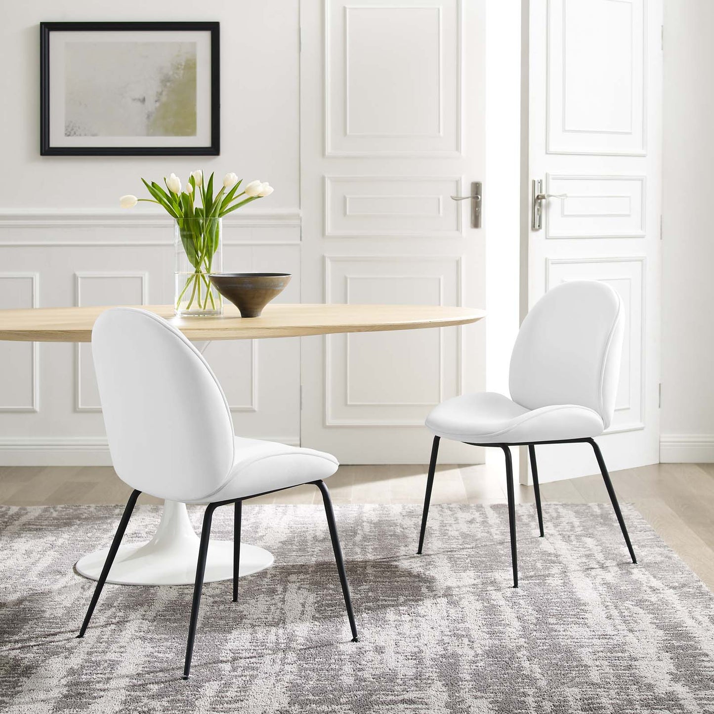 Scoop Black Powder Coated Steel Leg Performance Velvet Dining Chairs - Set of 2, Velvet, Metal Steel, White, 20369