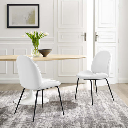 Scoop Black Powder Coated Steel Leg Performance Velvet Dining Chairs - Set of 2, Velvet, Metal Steel, White, 20369